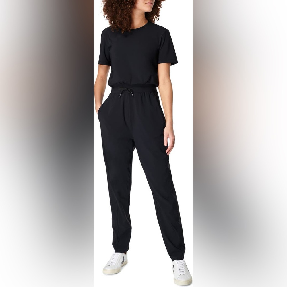 🆕 Sweaty Betty Explorer Black Short Sleeve Jumpsuit, Size 10